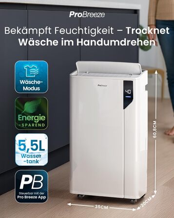 Електричний осушувач повітря ProBreeze 12L - для дому, 20 м², з таймером та датчиком вологості