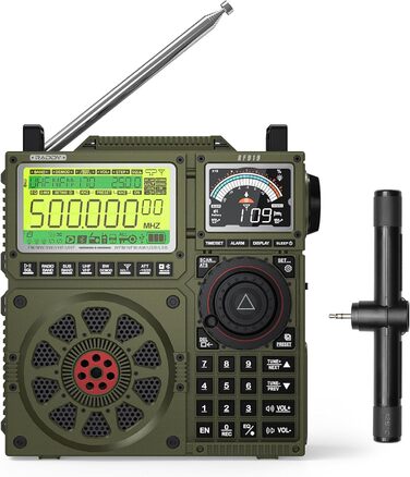 Радіоприймач Raddy RF919 SSB: FM/AM/SW/VHF/UHF/AIR/CB, SSB, з тюнером, 3 роз'єми для антен, 5000mAh, навушник (зелений)
