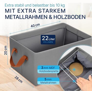 TOPP4u Storage Box Set Premium, 3-Piece, 40x28x20 cm, Extra Stable Storage Boxes with Metal Frame & Wooden Bottom, Foldable Closet Organizer, Boxes for Wardrobe, Large Storage Box, Grey