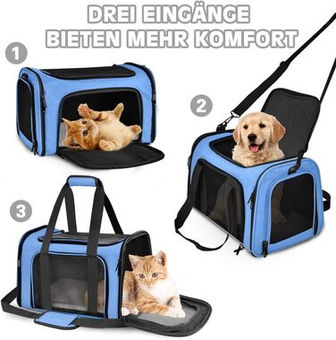 Транспортна сумка для кота та собаки, складана переноска для домашніх тварин середнього розміру (51 x 33 x 33 см, блакитна)