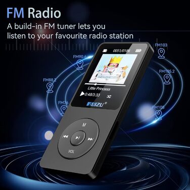 MP3 плеєр 64GB з Bluetooth 5.3, легкий (30г), до 80 годин роботи, 1.8