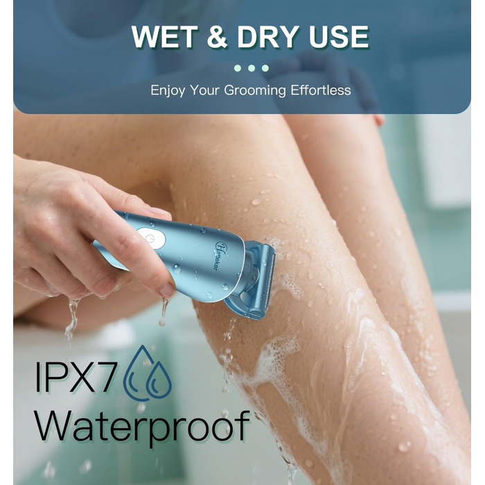 Електричний епілятор Hatteker 3-в-1 для жінок: тример, брітор та епілятор. З LED-дисплеєм, IPX7, USB-зарядка (Блакитний)