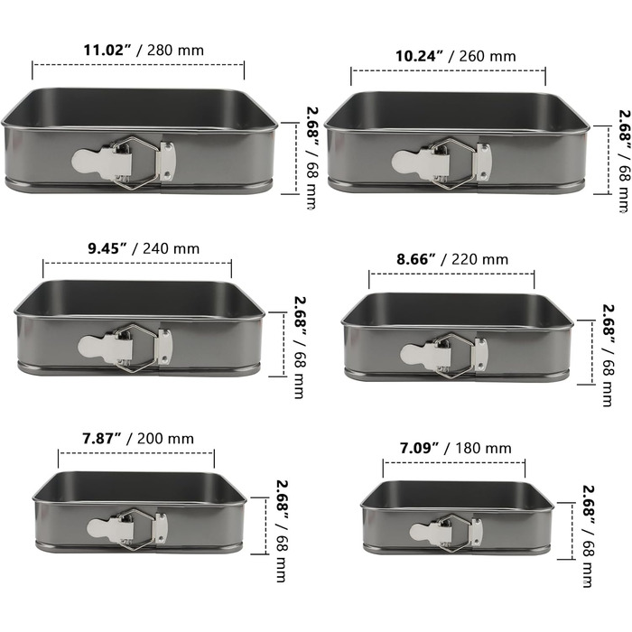 Набір форм для випічки ZOENHOU (6 шт.) - круглі, квадратні, антипригарні, висувні, для тортів та чізкейків