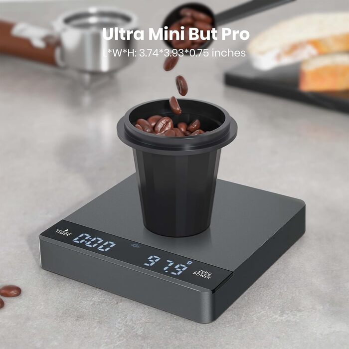 Maestri House Mini Espresso Scale with Timer - Rechargeable 2kg/0.1g Precision Scale for Espresso & Pour-Over Coffee - Portable Digital Kitchen Scale with Auto Timer (Space Gray)