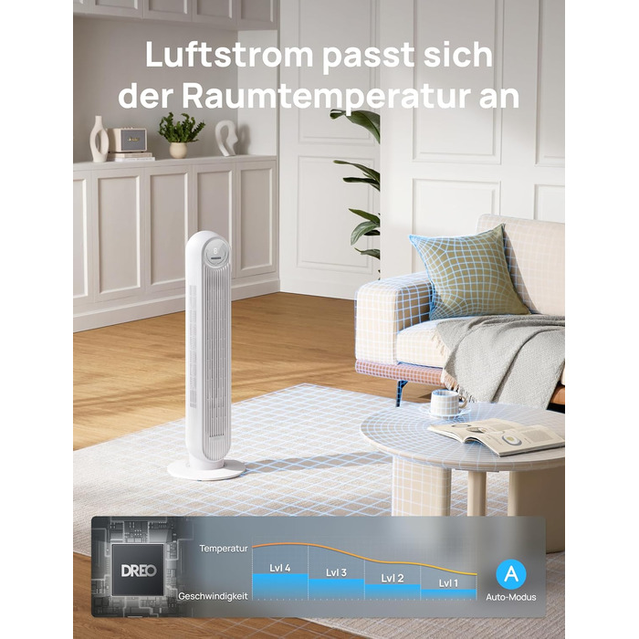 Турбо вентилятор Dreo з DC мотором, 20dB, 11 м дальності, 9 режимів, пульт дистанційного керування, таймер 12 годин, осциляція 90°, для спальні
