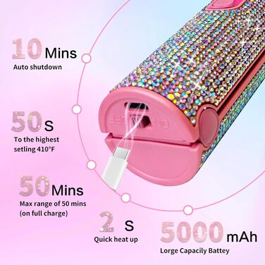 Бездротовий випрямляч для волосся 2-в-1 з акумулятором 5000mAh, міні-випрямляч для подорожей, випрямлення та завивання, портативний, швидкий нагрів 210°C/410°F, колір: коричневий (Mermaid)