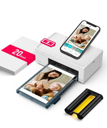 Портативний фотодрук для смартфонів Liene (10x15 см) + 2 пачки фотопаперу (20+80 аркушів), WiFi, сублімація, для iPhone/Android/PC, білий