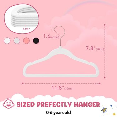 HOUSE DAY 60 шт. дитячі велюрові вішалки для одягу, преміум-якість, ультратонкі, антиковзні, 35.6 см