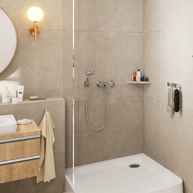 Душова лійка Hansgrohe кругла, срібляста, зі шлангом 160 см, EcoSmart