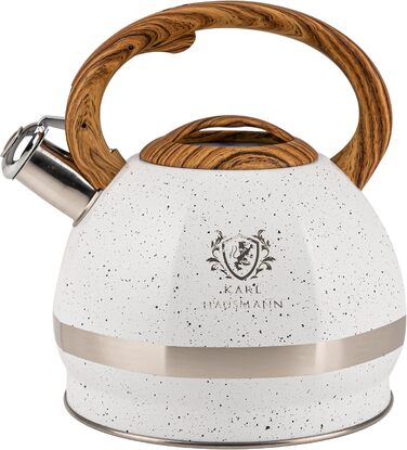 Чайник для води Induktion Karl Hausmann 3L з білого мармуру - автоматичний свисток, нержавіюча сталь, підходить для всіх типів плит