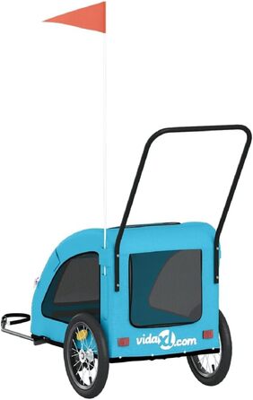 Фургон для собак VidaXL - блакитний, до 30 кг, з прапором та відбивачами, Oxford-Gewebe, 63.5 x 124.5 x 66 см