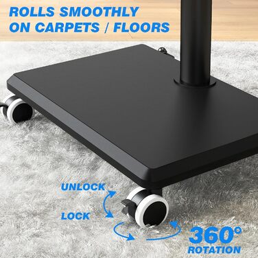 Мобільна тумба під телевізор з поличкою для ТВ 27-60 дюймів, чорна. Поворотна, регульована по висоті, до 40 кг, VESA 400x400