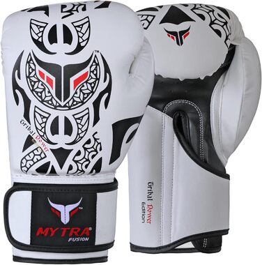 Боксерські рукавички Myra Fusion 10oz, 12oz, 14oz, 16oz для MMA, боксу, спарингу, муай-тай, кікбоксингу (білі/чорні)