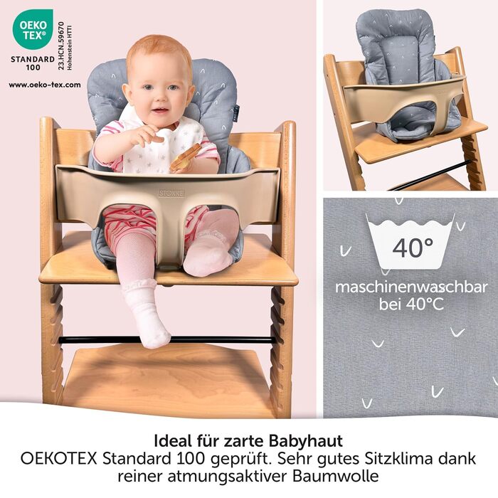 Зменшувач сидіння LaLoona для стільчика Stokke Tripp Trapp, м'яка дитяча подушка з бавовни, OEKO-TEX, машинне прання, сірий з візерунком