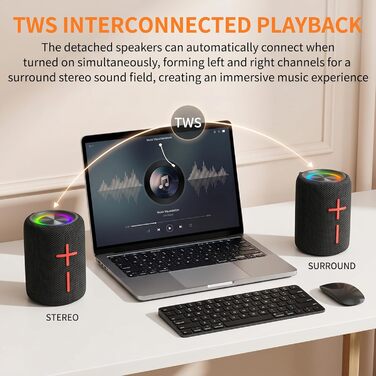 CYBORIS Портативна Bluetooth колонка 2-в-1 з магнітом, 20W, RGB підсвічування, 24 год, IPX6, TWS - для подорожей, вечірок