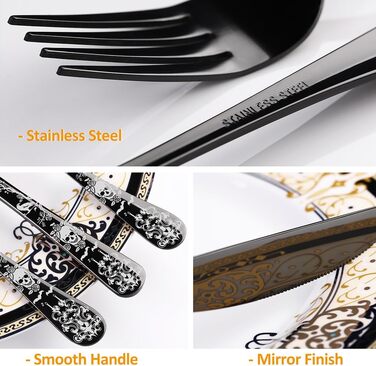 Набір столових приборів Xiaoyu 20 предметів, чорний, з дизайном черепів, готичний, нержавіюча сталь, на 4 особи. Столові прибори на Хелловін