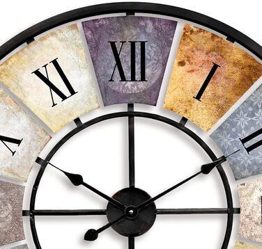 Large Vintage Wall Clock Retro XXL Antique Metal Clock Stainless Steel Large Shabby Chic Roman Numerals Large for Living Room Wall Ø 80cm (Metal Multicolor)