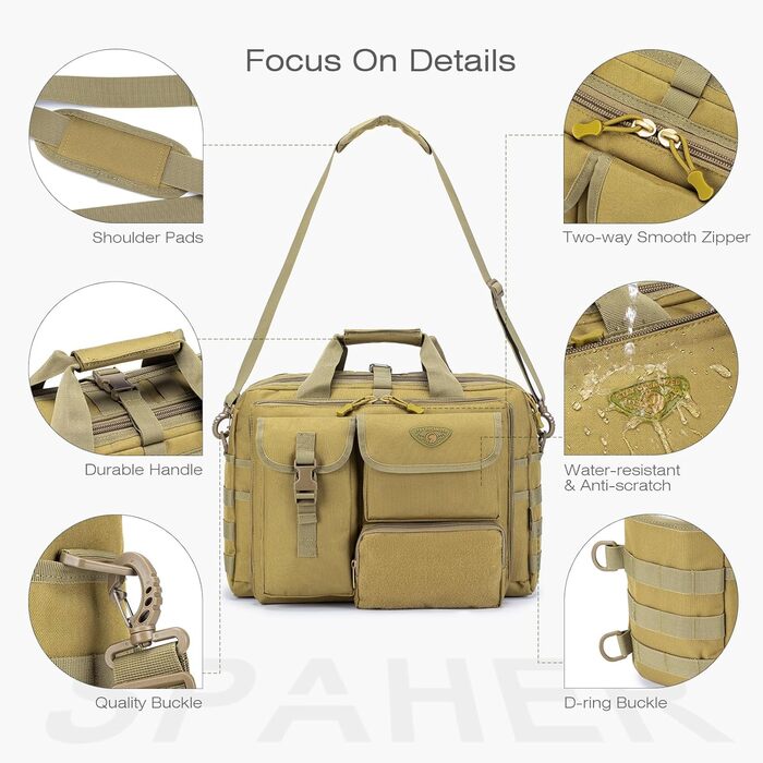 SPAHER Work Bag for Men Laptop Bag 14/15.6/17.3 Inch Messenger Bag Pilot Bag Briefcase Men Tactical Bag Military Bag Carry Bag Shoulder Bag for Men