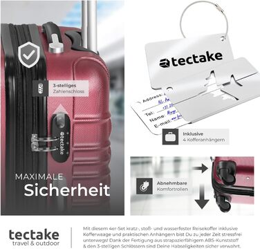 Набір валіз Tectake® 4 шт. з жорстким корпусом ABS, з колесами, телескопічною ручкою та замком, включаючи ваги та аксесуари для валіз. Розміри: S, M, L, XL (Бордовий)