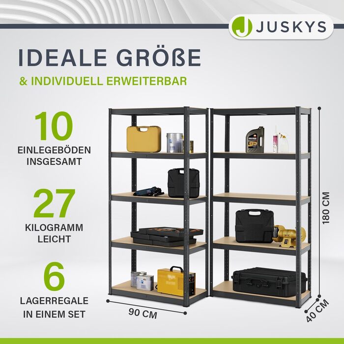 Металевий стелаж Juskys ER-Set Basic 180x90x40 см - 10 поличок, 1750 кг - сірий