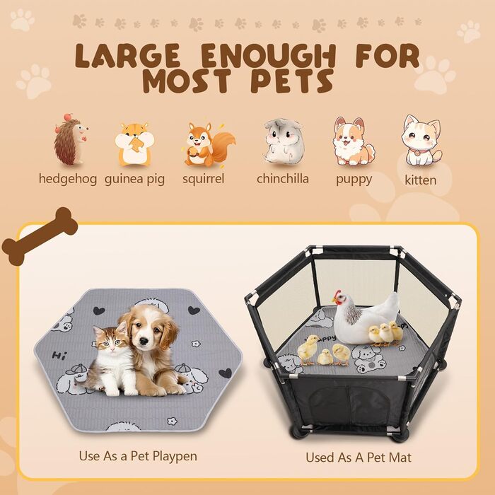 Кінець для цуценят у формі шестикутника, 122x65 см, чорний: ігровий майданчик + м'яка підстилка для великих та малих порід