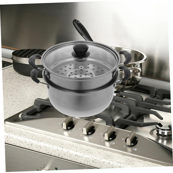 Нержавіюча каструля для приготування супу з товстим дном та вставкою для приготування на пару, сумісна з газовими та електричними плитами