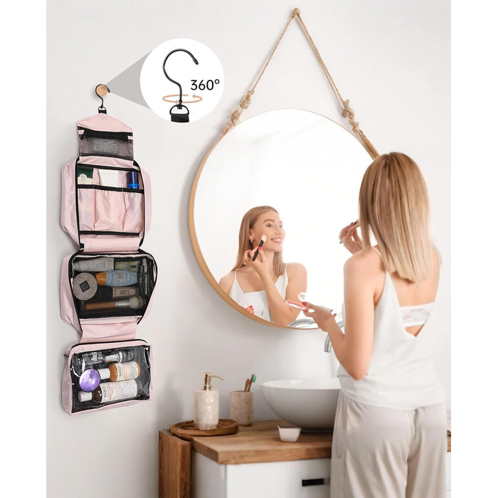 Сумка для туалетних аксесуарів на гачок, велика дорожня сумка-органайзер для жінок та чоловіків, 4-в-1 водонепроникна, для подорожей/кемпінгу, армійний зелений (рожевий)