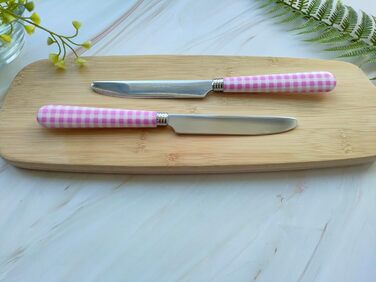 Набір столових приборів EXZACT з нержавіючої сталі, 24 штуки - ручки кольору гінгам - 6 виделок, 6 ножів, 6 ложок, 6 чайних ложок