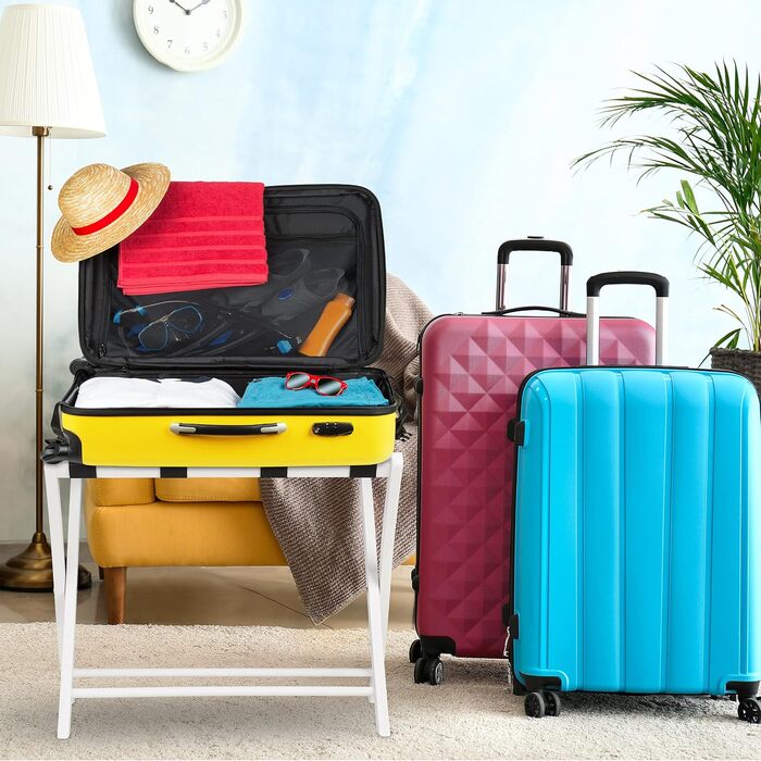 Relaxdays Luggage Rack Wood, foldable, luggage rack, suitcase storage, for travel luggage, HxWxD: 52.5x66.5x48 cm, white
