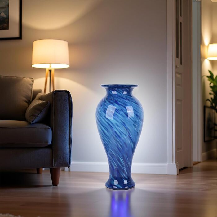 Велика скляна ваза 50,8 см, ручної роботи, для дому та декору, сучасний дизайн (Блакитна)