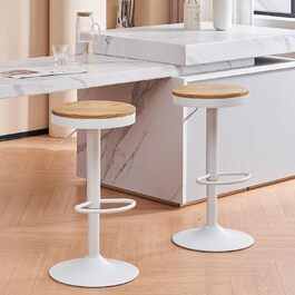 Kidol Adjustable Height Bar Stools 2-Pack - 360° Swivel, Round Wooden Seat on Metal Frame, for Kitchen/Bar/Living Room (White)