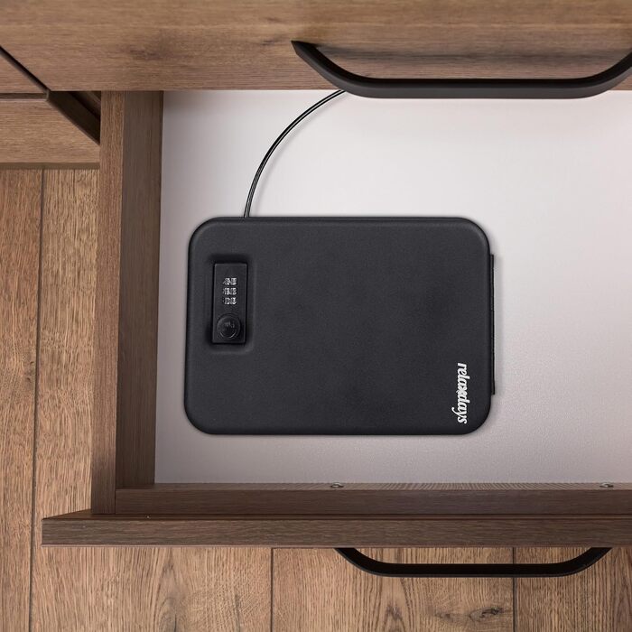 Сейф Relaxdays з кодовим замком, портативний, зі страхувальним тросом, автосейф, сталевий, 5.5x17x25 см, чорний