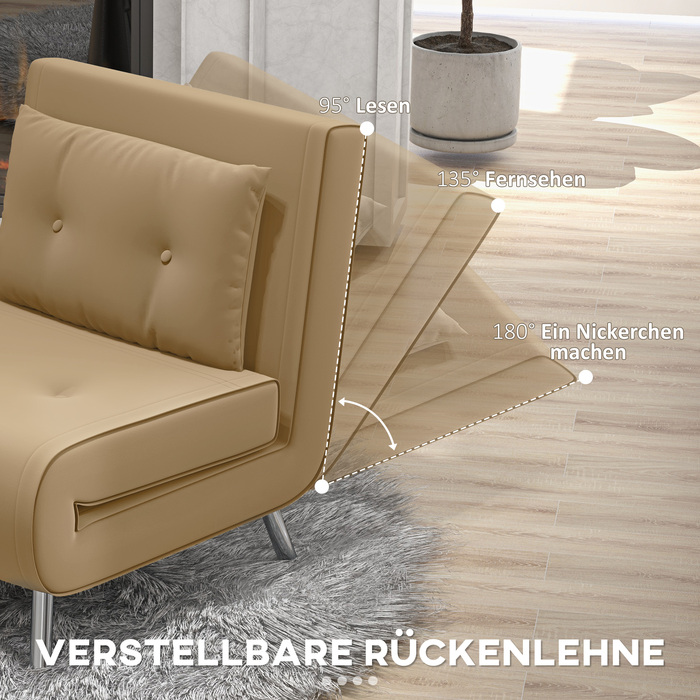HOMCOM Sleeper Chair Folding Chair with Bed Function 77x88x83cm, Single Sofa with Cushion, Velvet Upholstered Sofa in Brown for Guests