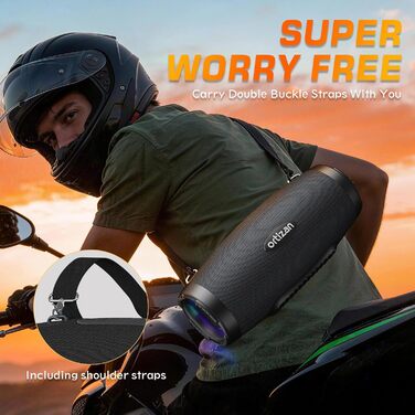 Ortizan Bluetooth колонка портативна 80 Вт, чорна: Водонепроникна IPX7, LED-підсвітка, Power Bank, до 12 год. роботи, Extra Bass