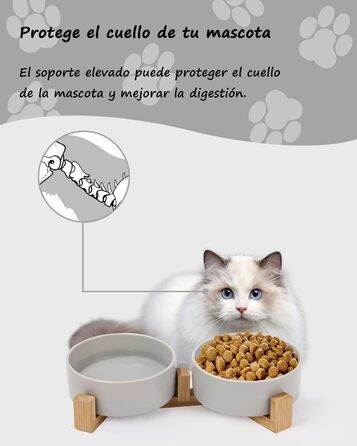 Миска для корму для собак і котів з кераміки з бамбуковим підставкою та антиковзним килимком (400 мл, 2 шт., зелений/сірий)