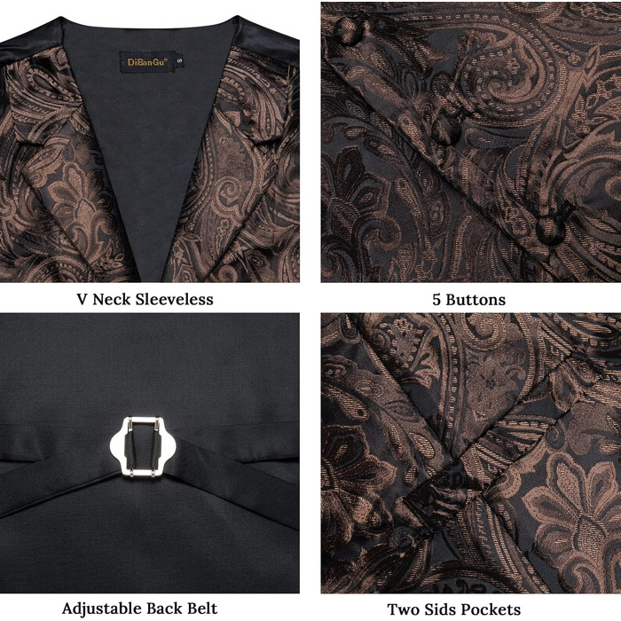 Костюмний аксесуар DiBanGu: жилет, краватка, хустинка, запонки, лапєль Pin (7 шт.) з паєткою, шовковий, для весілля та свят