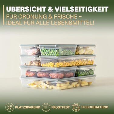 Stackable Freezer Containers, 16-Piece Set, Freezer & Refrigerator Organizer with Lid, Frost-Resistant up to -25°C, Reusable Food Storage Containers, Keep Food Fresh and Odor-Free