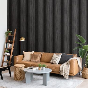 Акустичні панелі з дерев'яного шпону самоклеючі, набір 2 шт (100x52 см), звукопоглинаючі стінові панелі для шумоізоляції та декору вітальні, офісу (Чорний)