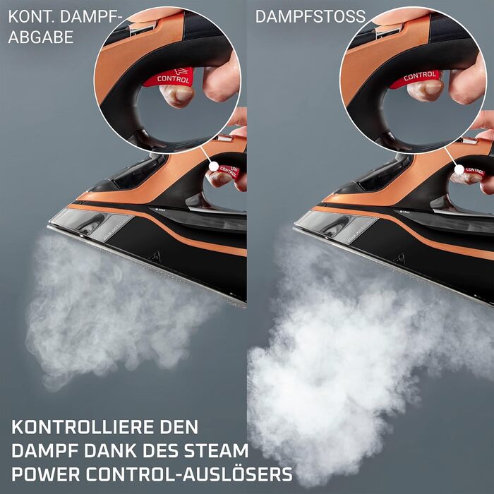 Rowenta DW9510 Steamforce Pro Steam Iron | 3200 Watts | Pump System | 75 g/min continuous steam output | 300 g/min steam boost | 2 steam settings | 350 ml water tank | Black/Copper 300g/min steam boost - Rowenta's most powerful