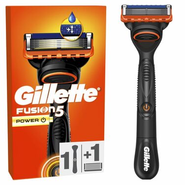Бритва Gillette Fusion 5 Power для чоловіків, металева, чорна (станок + запасні касети)