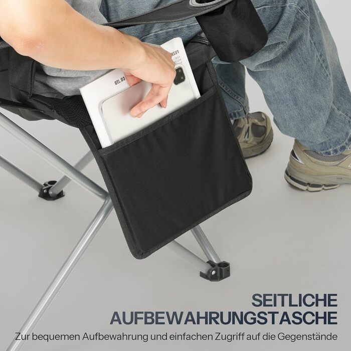 Складний кемпінговий стілець для пікніка, саду, балкону та пляжу, чорний - EBK01LC02