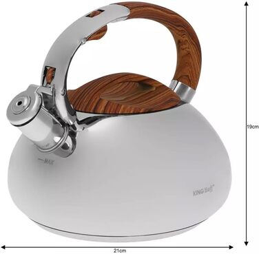 Чайник швейцарський Kinghoff/Klausberg 3274 7077 з нержавіючої сталі, 3л, Induktion, з свистком, сріблястий