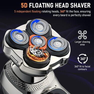 Електричний гоління для чоловіків Glatzen 6-в-1 з тримером для носа, для сухого та вологого гоління, USB-C, LED дисплей, IPX6