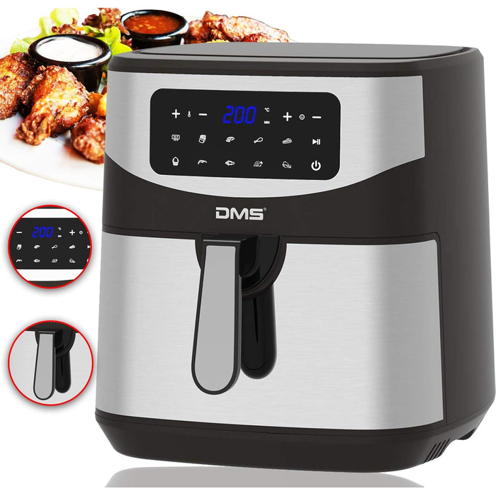 Фритюрниця DMS XXXL 7 літрів: фритюрниця, духовка, гриль, Cooker, без олії, 10 програм, цифровий дисплей, 1800 Вт, таймер, HF-7S