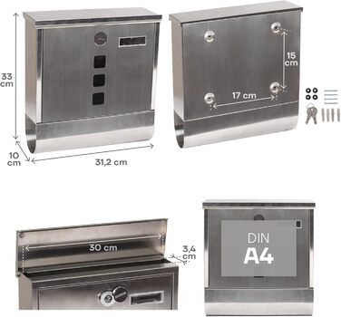 Поштовий ящик ARREGUI Chance E7005 сталевий антрацит з газетницею, розмір M (DIN A4), настінний, з вікном та табличкою для імені