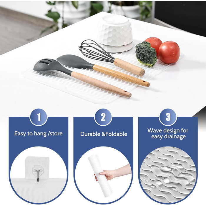 Килимок для посуду KitchenRaku 40x45 см, силіконовий, термостійкий, неслизький, для мийки, кухонний килимок