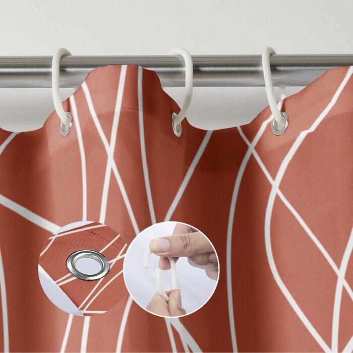 Шторка для душу M&W Design з поліестеру, з лініями, антигрибкова, водовідштовхувальна, з 12 гачками, обтяжена нижня частина, мінімалістичний дизайн, стійка до вицвітання, 180x200 см, білий (H200 x B180 см, упаковка 1 шт.), червоний