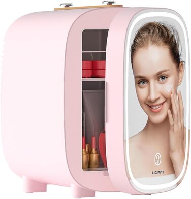 Mini Cosmetic Refrigerator 4L with 3-Tier LED Mirror - Cooling & Heating Skincare Fridge - Portable for Bedroom, Office & Car