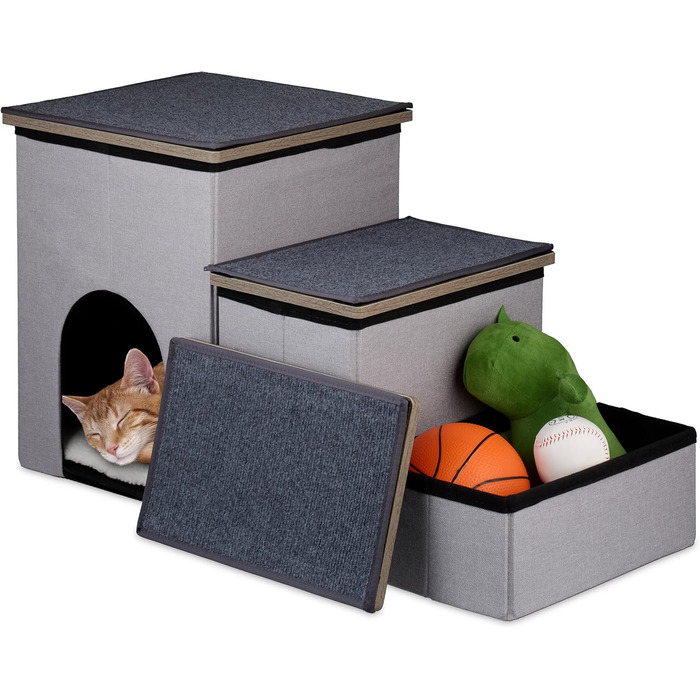 Сходинки для собак та котів Relaxdays з гніздом та місцем для зберігання, сірі, 41,5 x 72 x 33 см