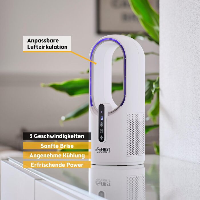Вентилятор настільний First Austria з акумулятором 2500mAh, USB зарядка, сенсорний дисплей, білий